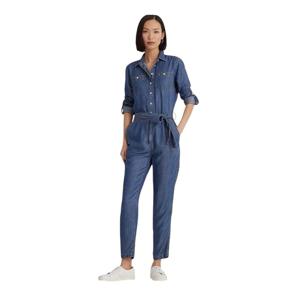 Lauren Ralph Lauren Denim Belted Jumpsuit Size 10 - Picture 2 of 5